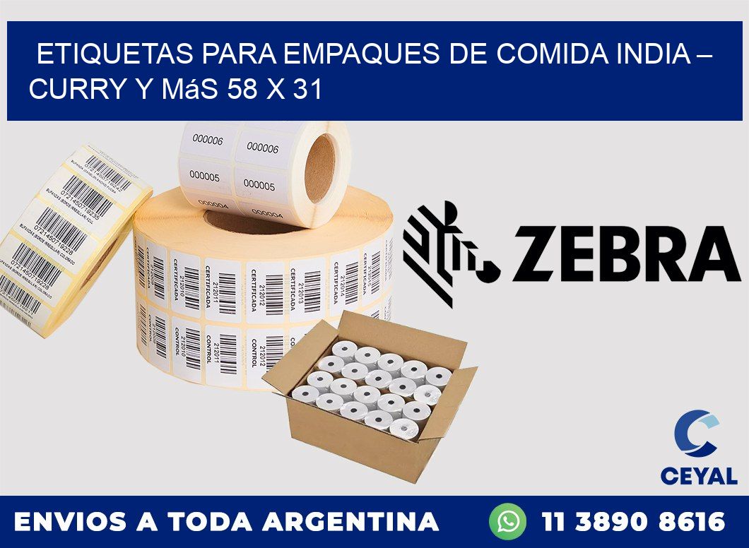 Etiquetas para empaques de comida india – Curry y más 58 x 31