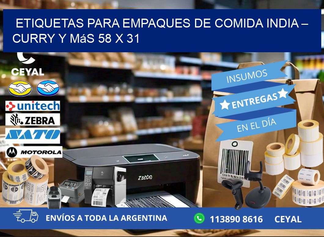 Etiquetas para empaques de comida india – Curry y más 58 x 31