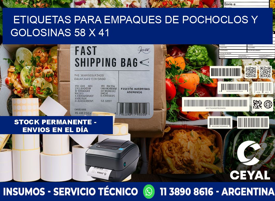 Etiquetas para empaques de pochoclos y golosinas 58 x 41