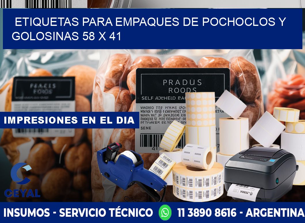 Etiquetas para empaques de pochoclos y golosinas 58 x 41