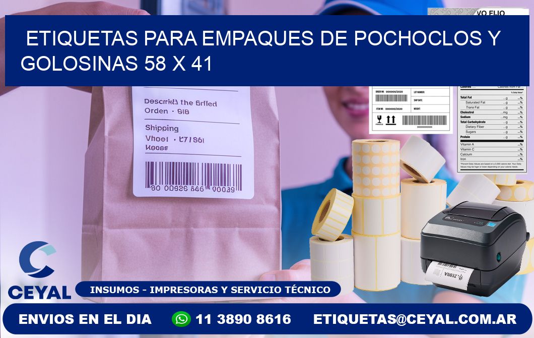 Etiquetas para empaques de pochoclos y golosinas 58 x 41