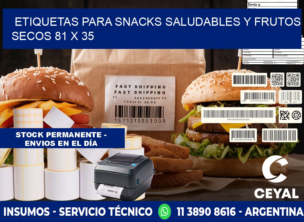 Etiquetas para snacks saludables y frutos secos 81 x 35