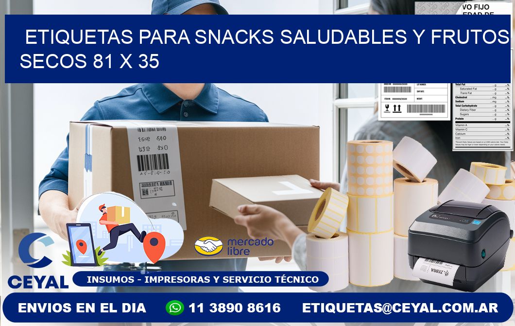 Etiquetas para snacks saludables y frutos secos 81 x 35