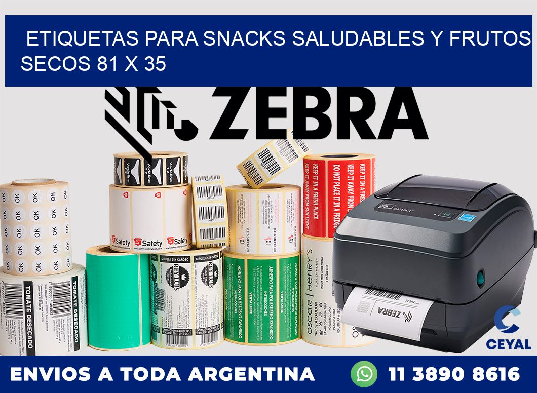 Etiquetas para snacks saludables y frutos secos 81 x 35
