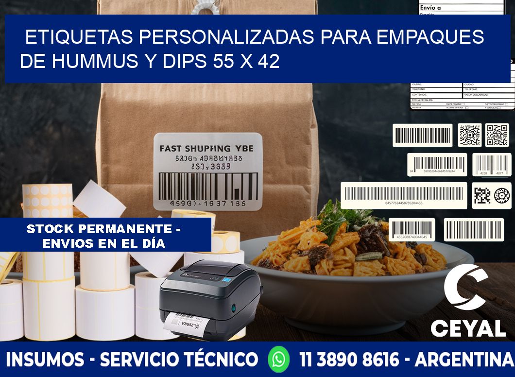 Etiquetas personalizadas para empaques de hummus y dips 55 x 42