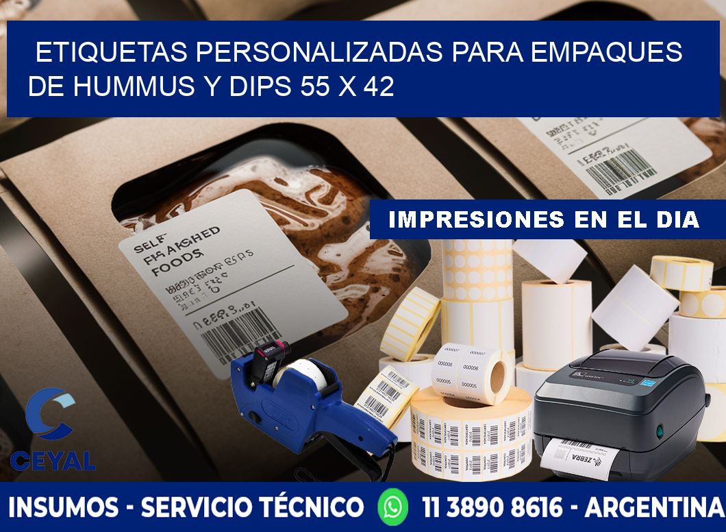 Etiquetas personalizadas para empaques de hummus y dips 55 x 42
