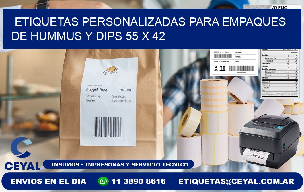 Etiquetas personalizadas para empaques de hummus y dips 55 x 42