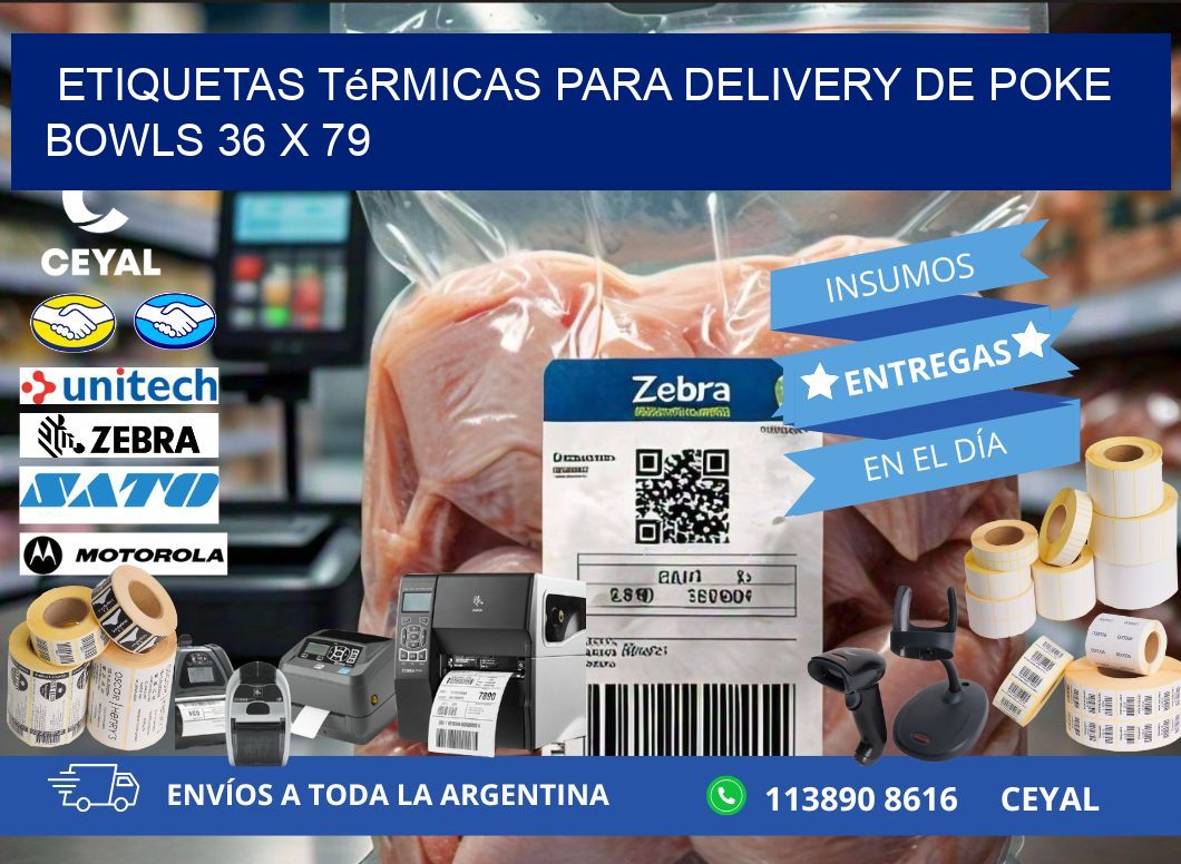 Etiquetas térmicas para delivery de poke bowls 36 x 79