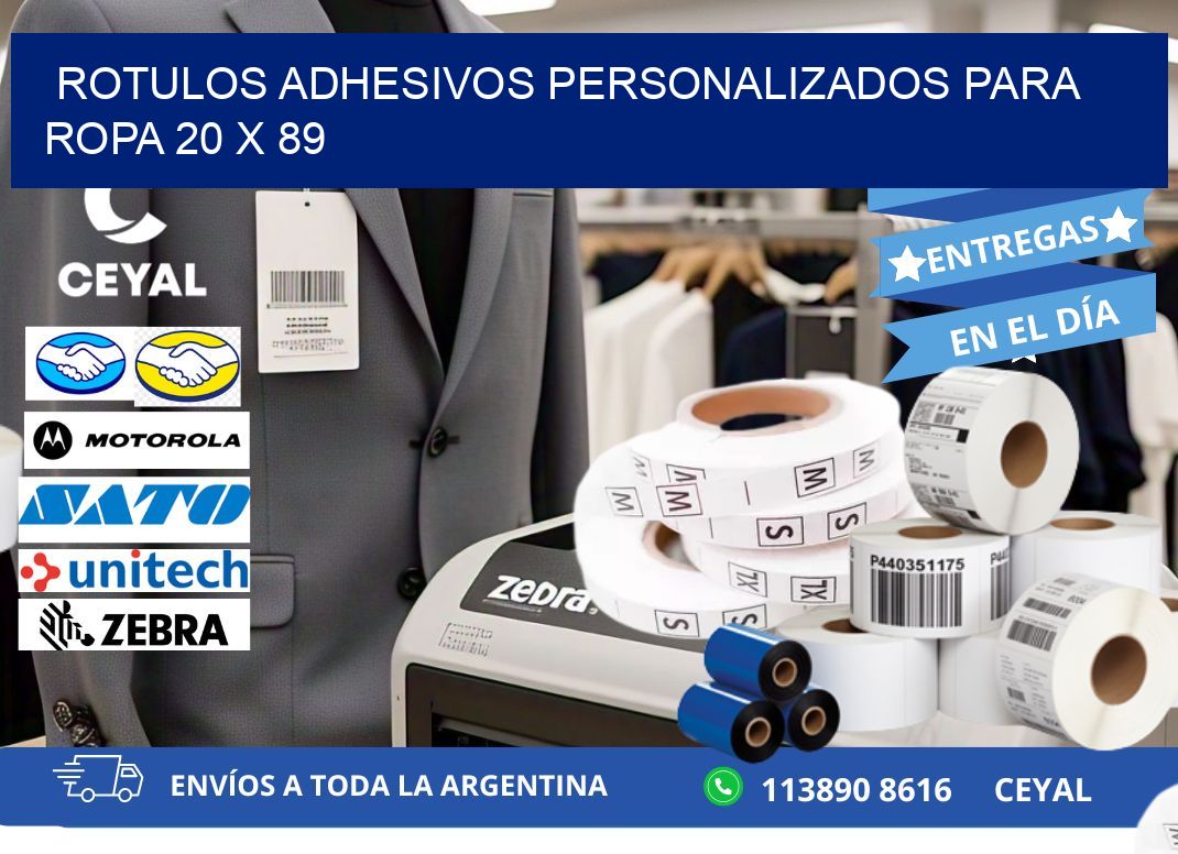 ROTULOS ADHESIVOS PERSONALIZADOS PARA ROPA 20 x 89