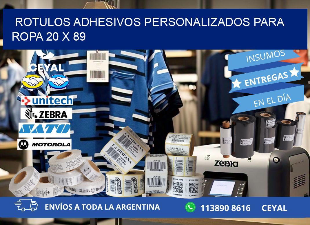ROTULOS ADHESIVOS PERSONALIZADOS PARA ROPA 20 x 89