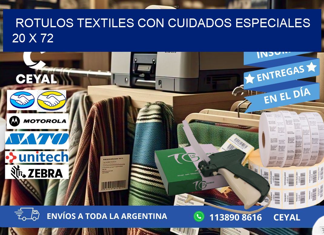 ROTULOS TEXTILES CON CUIDADOS ESPECIALES 20 x 72