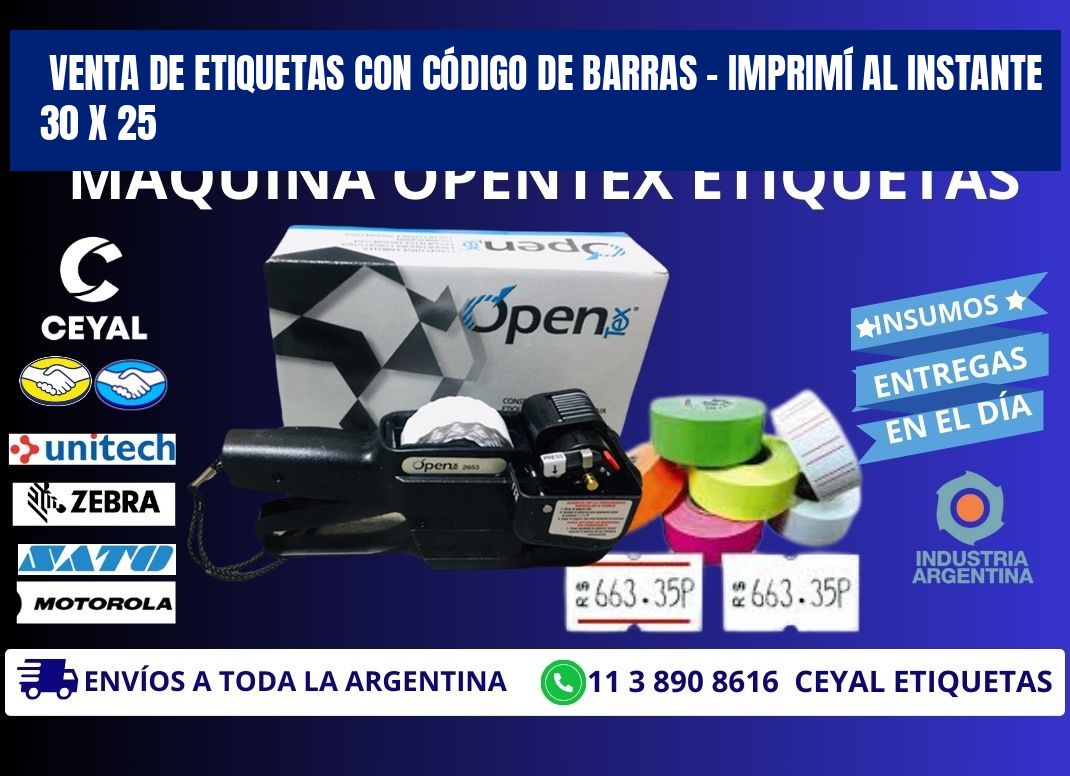 VENTA DE ETIQUETAS CON CÓDIGO DE BARRAS – IMPRIMÍ AL INSTANTE 30 x 25