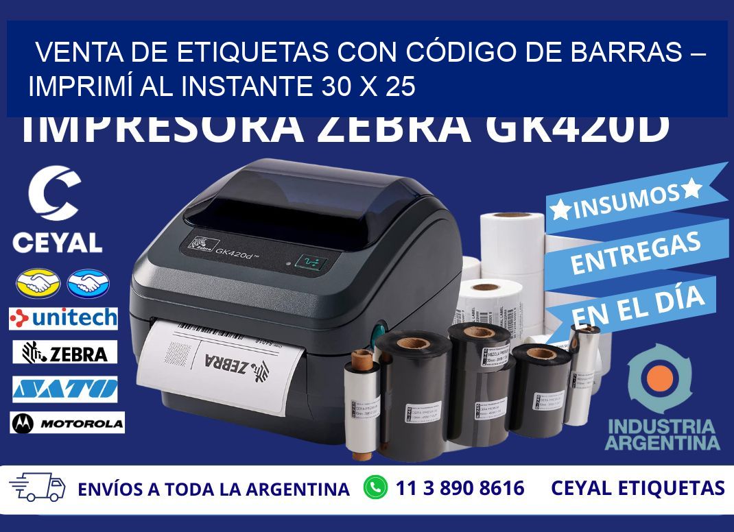 VENTA DE ETIQUETAS CON CÓDIGO DE BARRAS – IMPRIMÍ AL INSTANTE 30 x 25