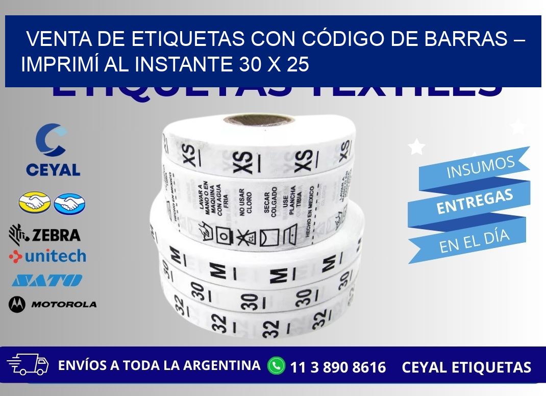 VENTA DE ETIQUETAS CON CÓDIGO DE BARRAS – IMPRIMÍ AL INSTANTE 30 x 25