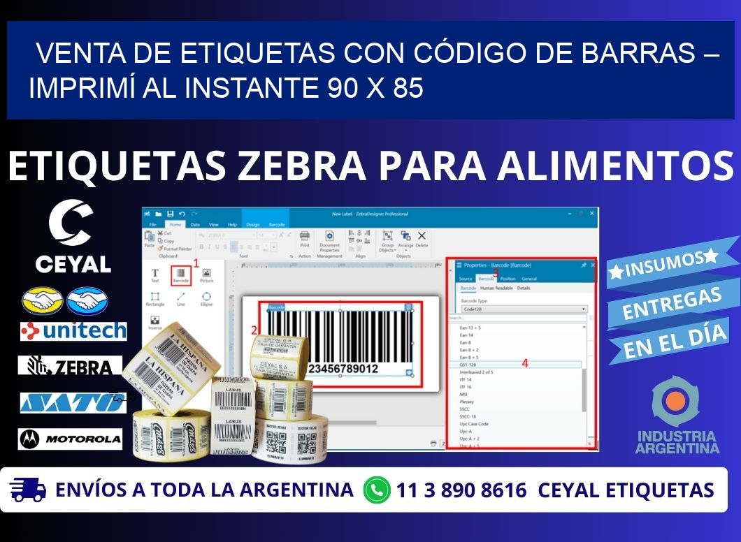 VENTA DE ETIQUETAS CON CÓDIGO DE BARRAS – IMPRIMÍ AL INSTANTE 90 x 85