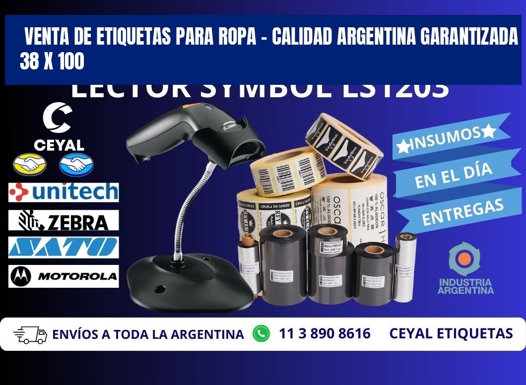 VENTA DE ETIQUETAS PARA ROPA – CALIDAD ARGENTINA GARANTIZADA 38 x 100