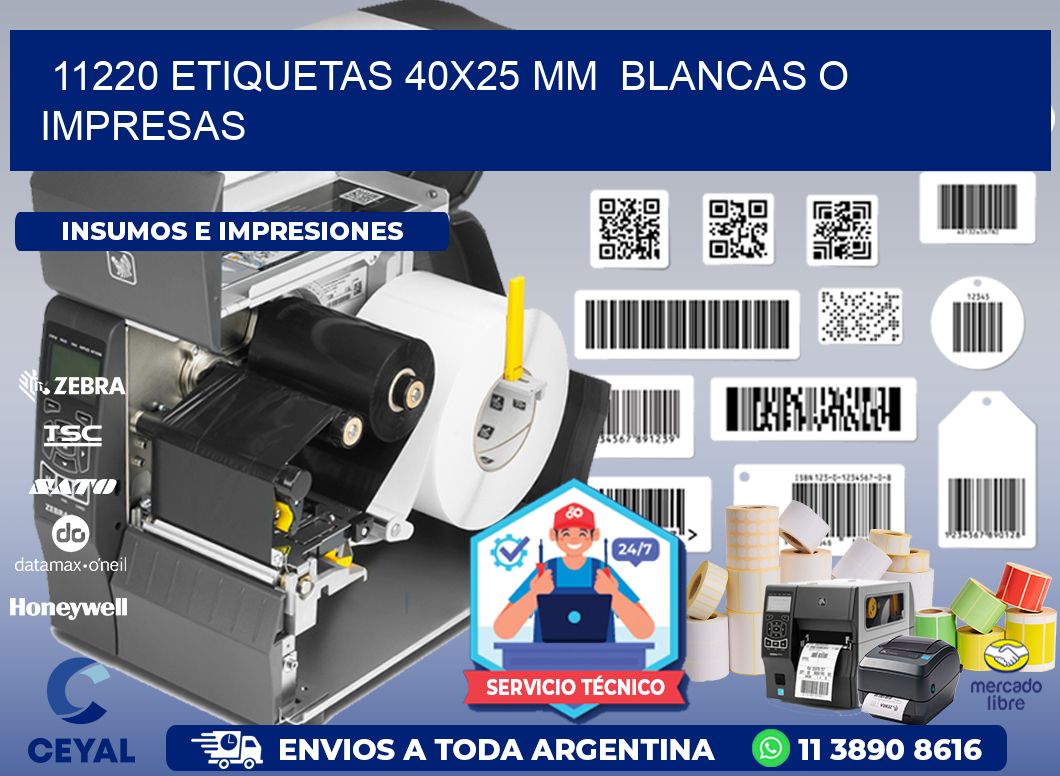 11220 ETIQUETAS 40x25 mm  BLANCAS O IMPRESAS