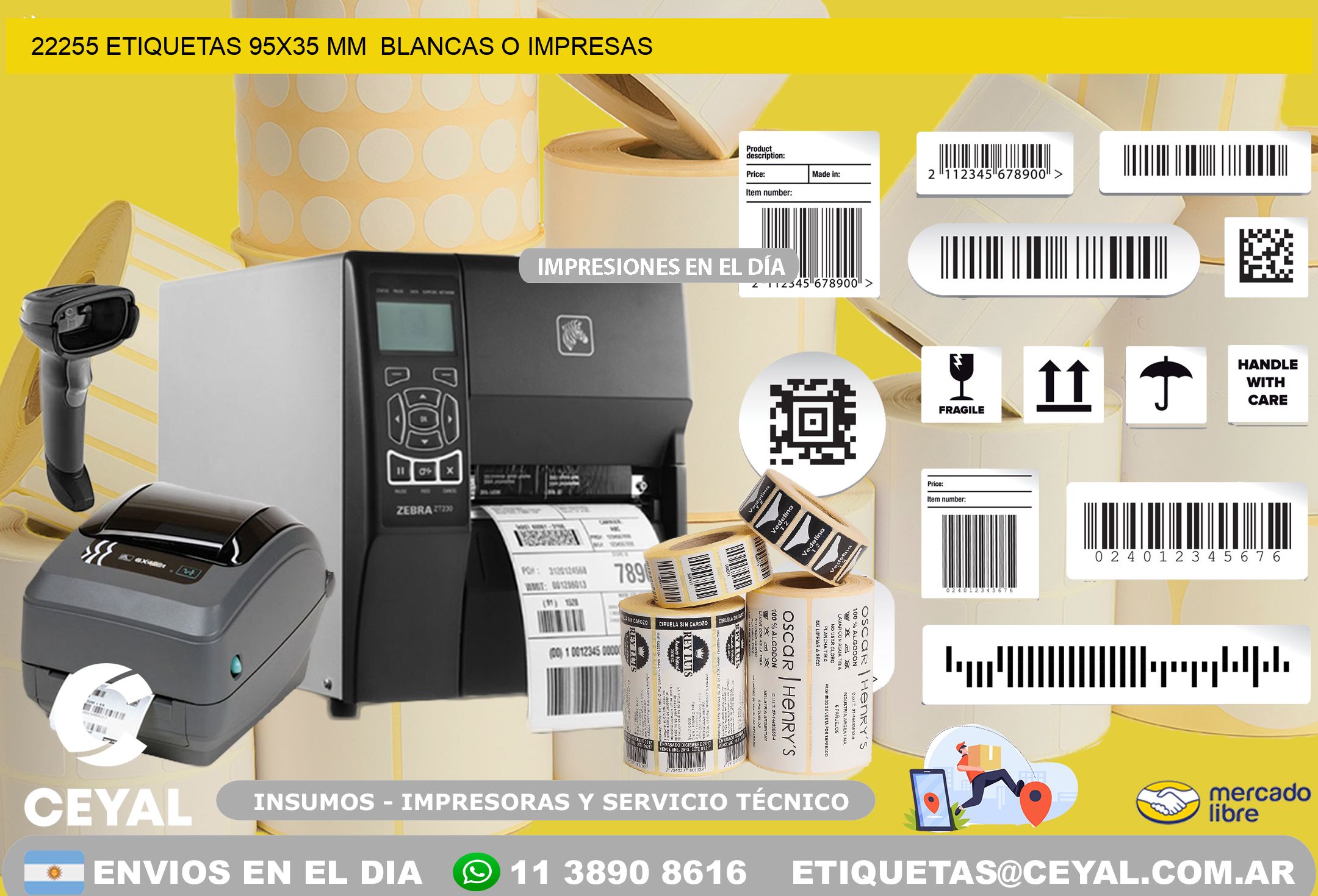 22255 ETIQUETAS 95x35 mm  BLANCAS O IMPRESAS