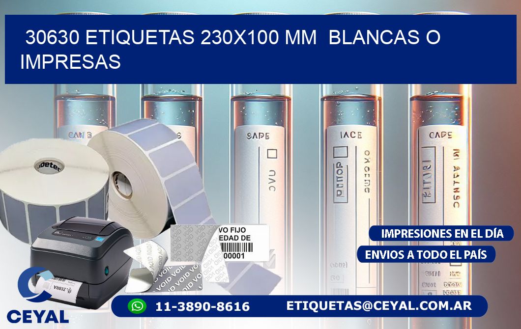 30630 ETIQUETAS 230x100 mm  BLANCAS O IMPRESAS