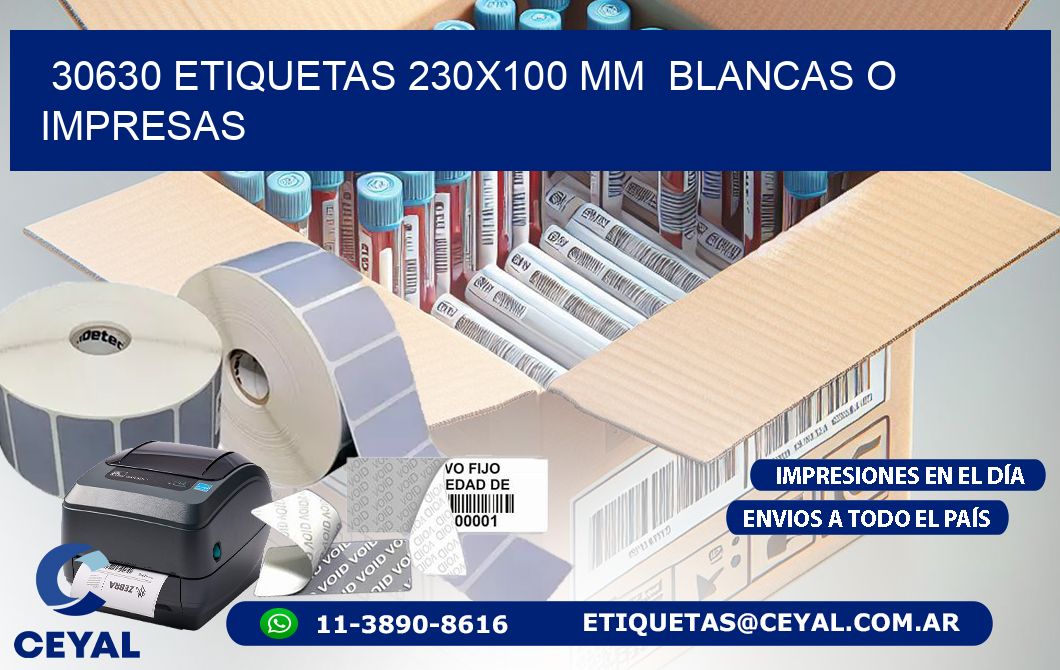 30630 ETIQUETAS 230x100 mm  BLANCAS O IMPRESAS