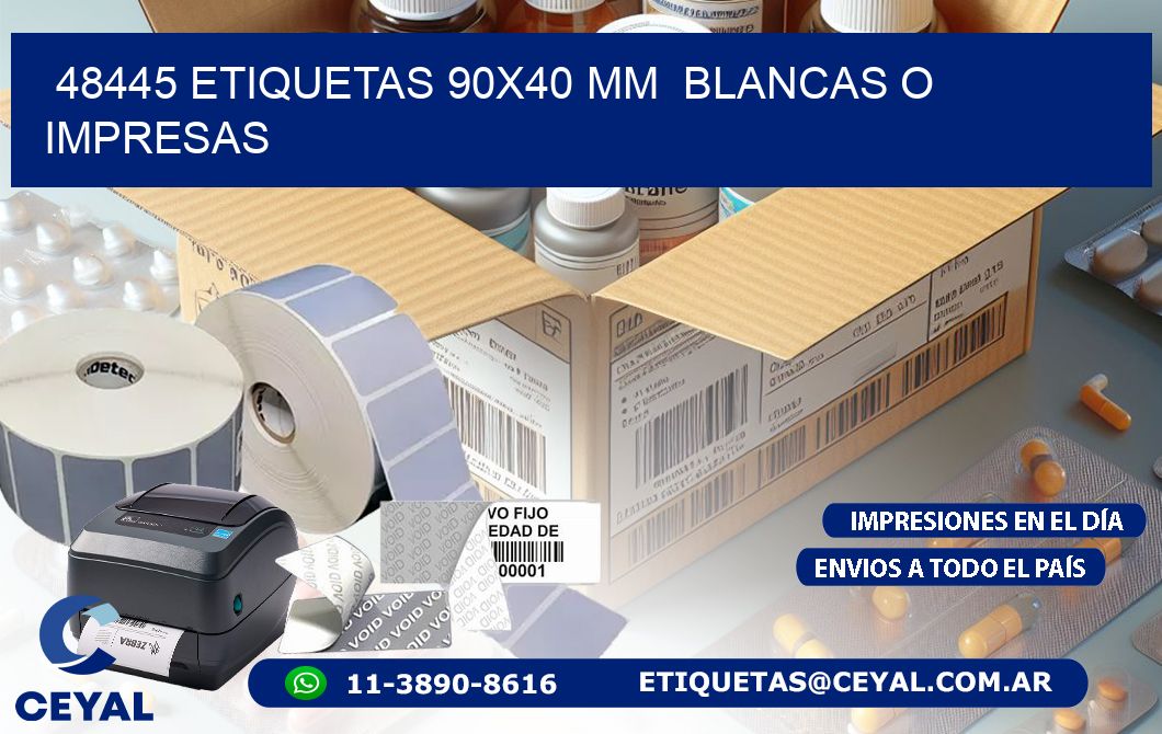 48445 ETIQUETAS 90×40 mm  BLANCAS O IMPRESAS