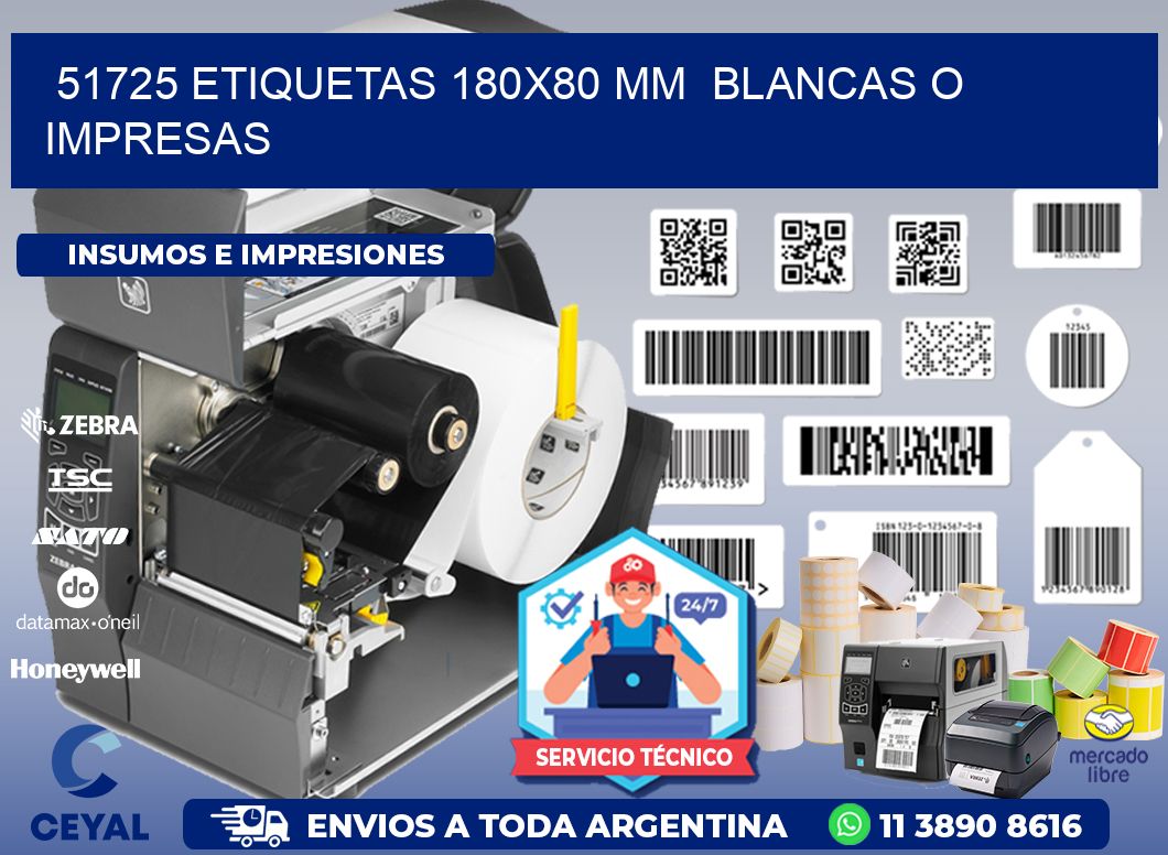 51725 ETIQUETAS 180x80 mm  BLANCAS O IMPRESAS