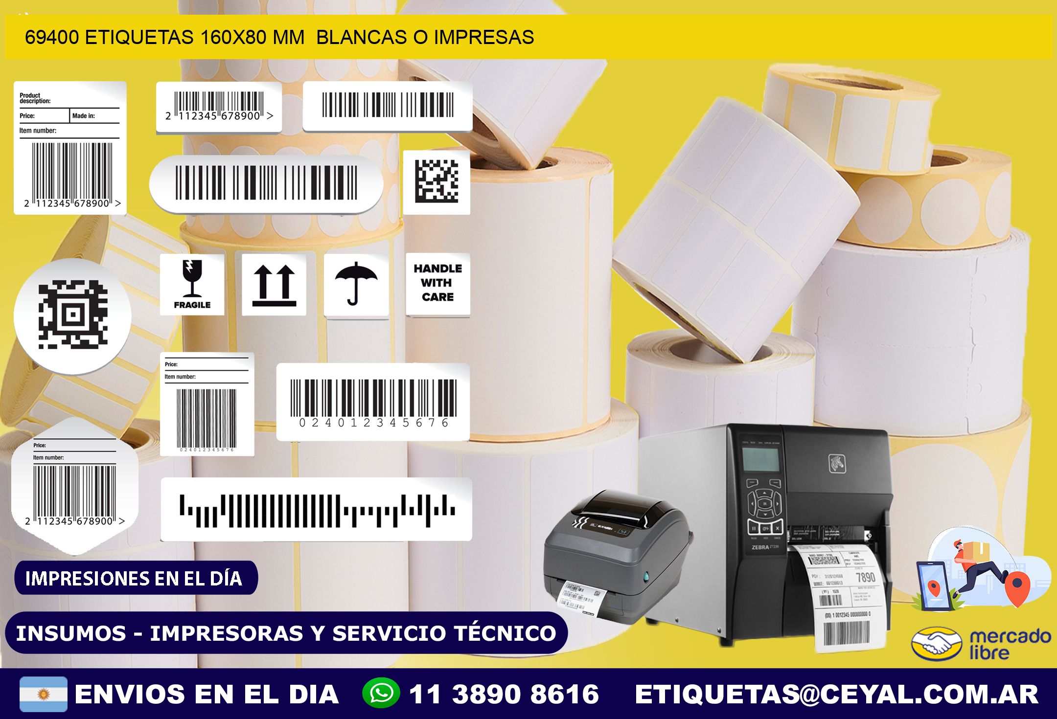 69400 ETIQUETAS 160×80 mm  BLANCAS O IMPRESAS