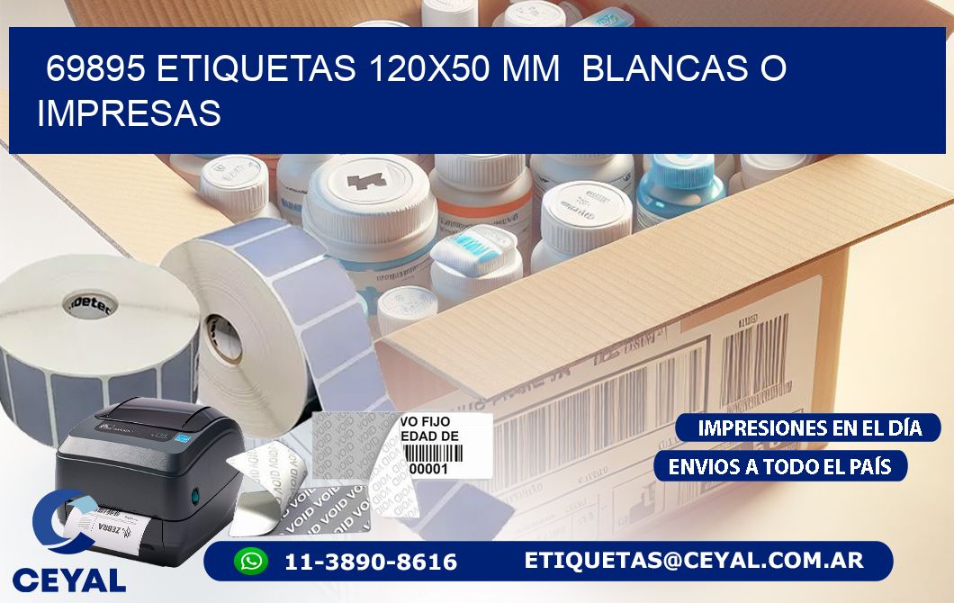 69895 ETIQUETAS 120x50 mm  BLANCAS O IMPRESAS