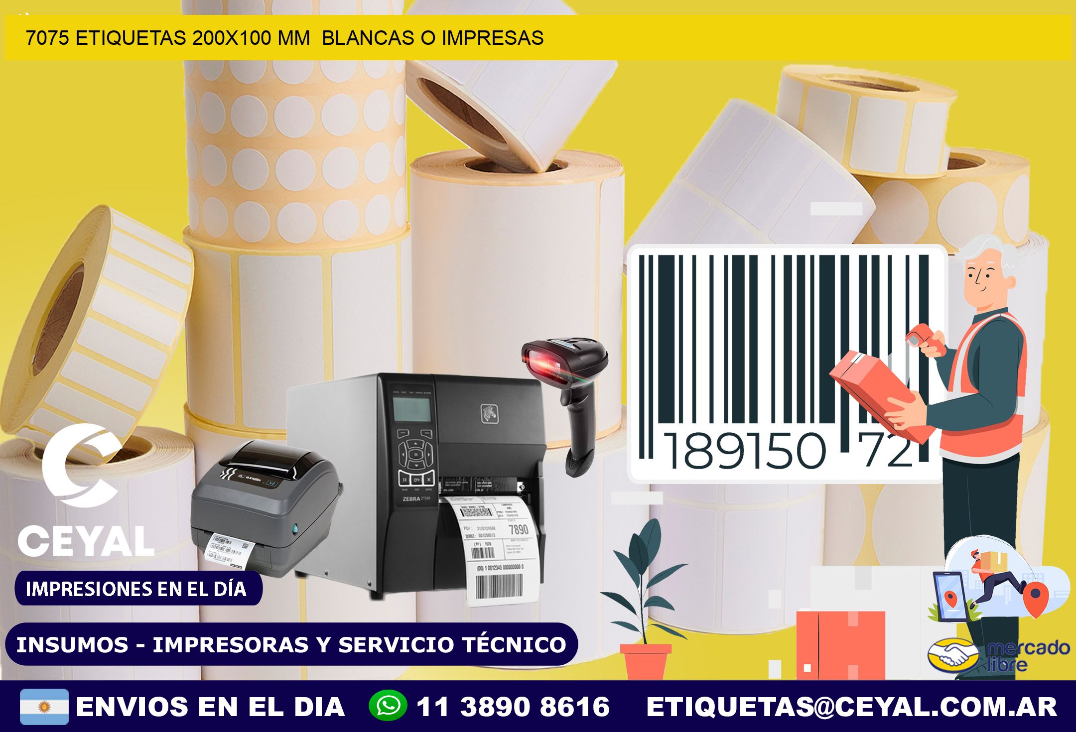 7075 ETIQUETAS 200×100 mm  BLANCAS O IMPRESAS