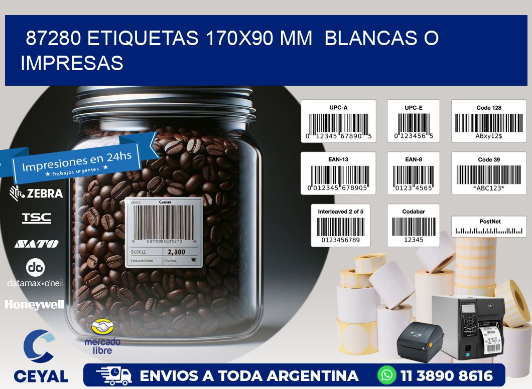 87280 ETIQUETAS 170x90 mm  BLANCAS O IMPRESAS