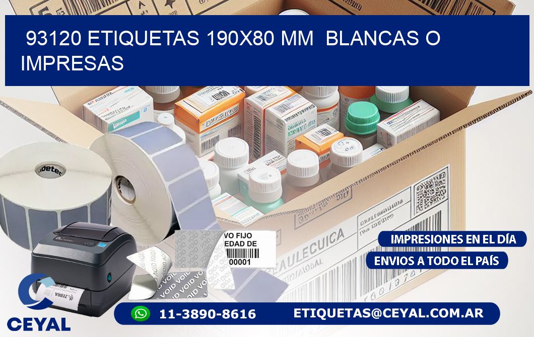 93120 ETIQUETAS 190x80 mm  BLANCAS O IMPRESAS