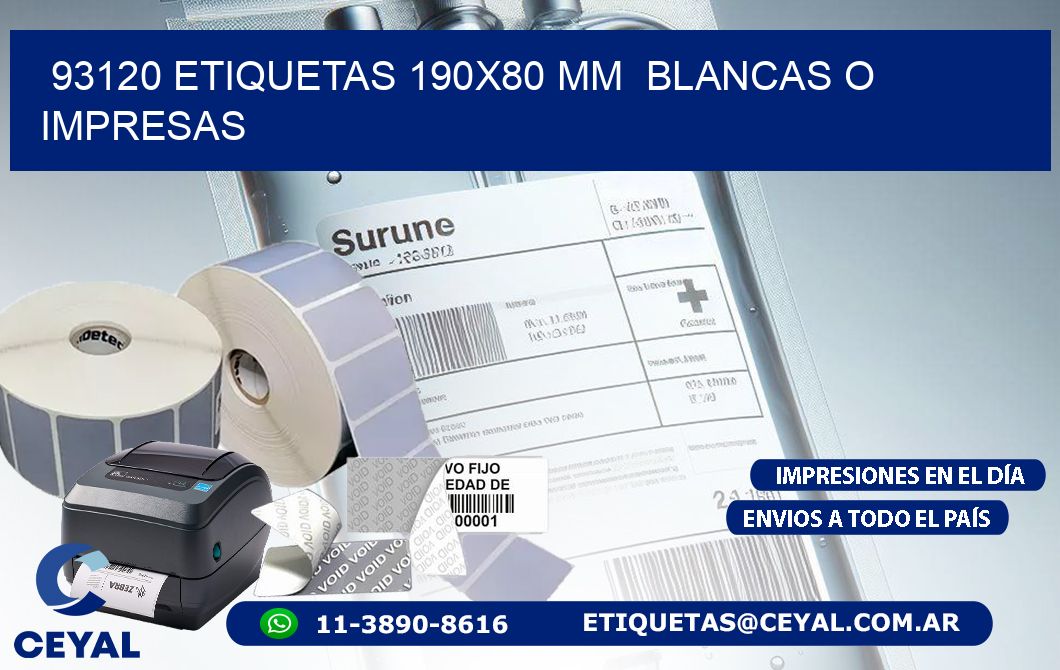 93120 ETIQUETAS 190x80 mm  BLANCAS O IMPRESAS