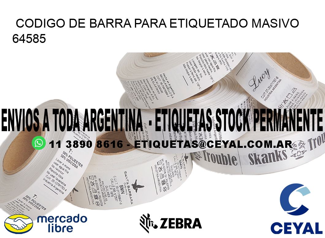 CODIGO DE BARRA PARA ETIQUETADO MASIVO 64585