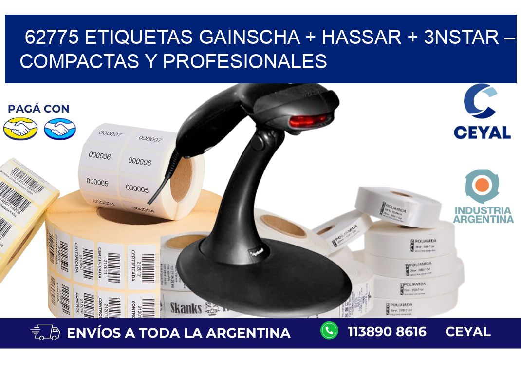 62775 etiquetas Gainscha + Hassar + 3nStar – Compactas y Profesionales