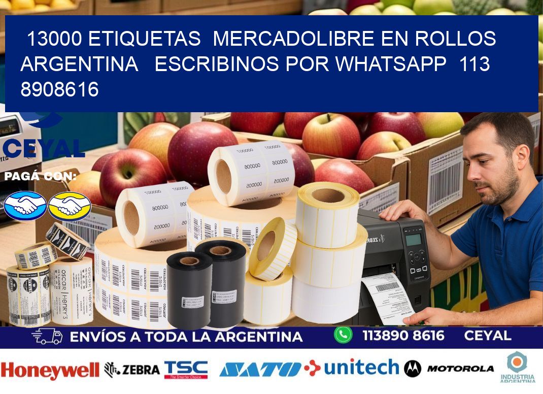 13000 ETIQUETAS  MERCADOLIBRE EN ROLLOS ARGENTINA   ESCRIBINOS POR WHATSAPP  113 8908616