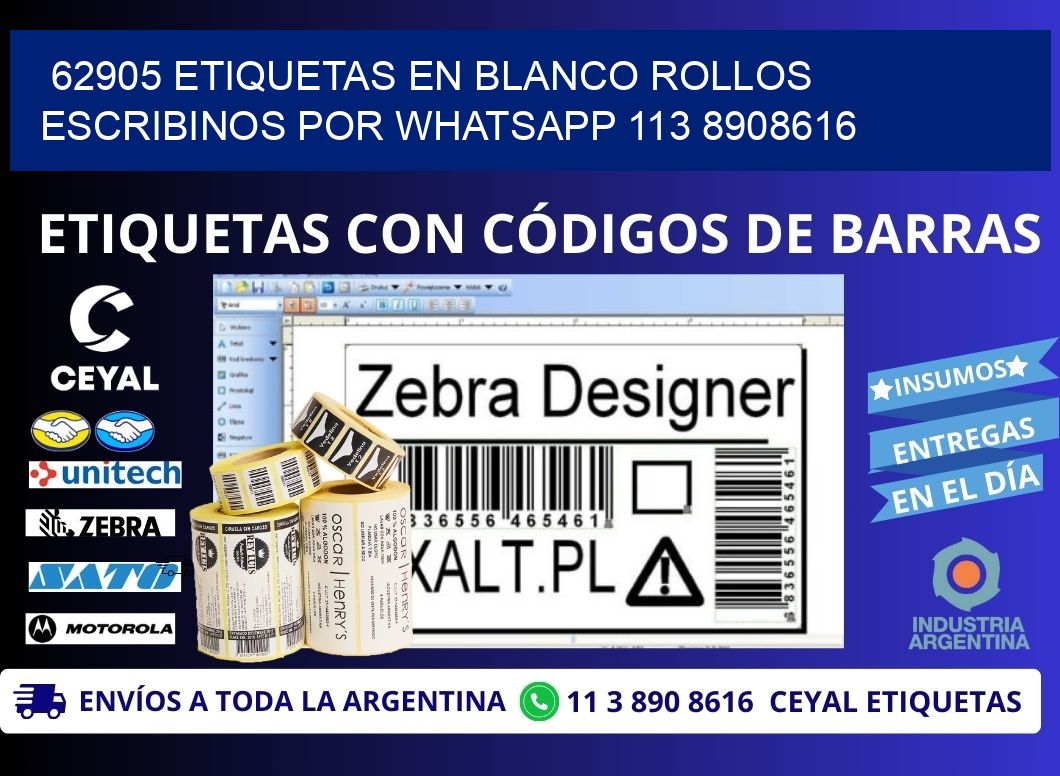 62905 ETIQUETAS EN BLANCO ROLLOS ESCRIBINOS POR WHATSAPP 113 8908616