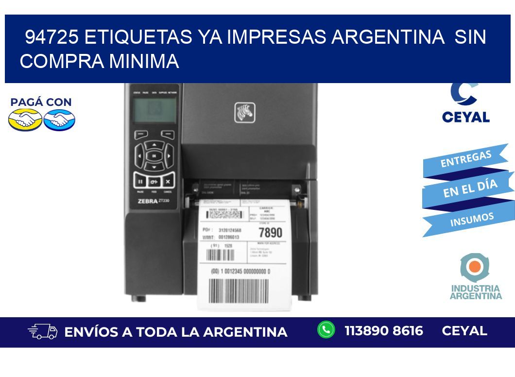 94725 ETIQUETAS YA IMPRESAS ARGENTINA  SIN COMPRA MINIMA