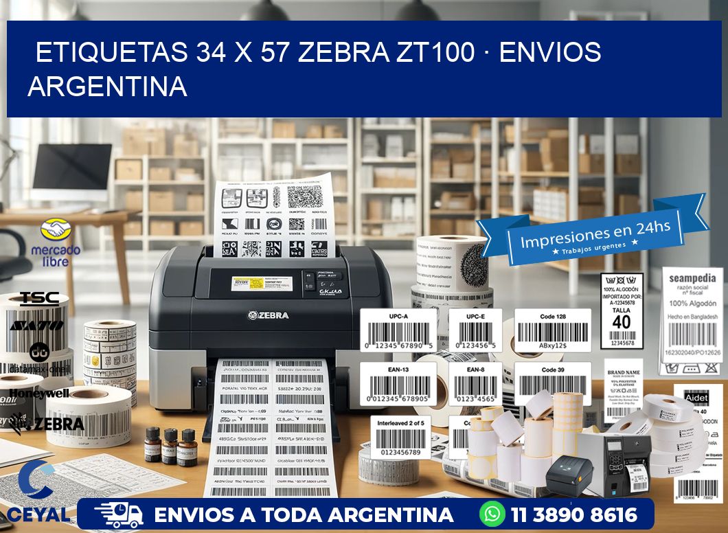 ETIQUETAS 34 x 57 ZEBRA ZT100 · ENVIOS ARGENTINA