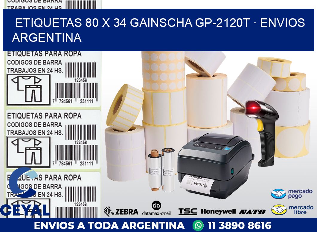 ETIQUETAS 80 x 34 GAINSCHA GP-2120T · ENVIOS ARGENTINA