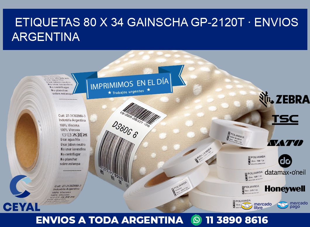 ETIQUETAS 80 x 34 GAINSCHA GP-2120T · ENVIOS ARGENTINA