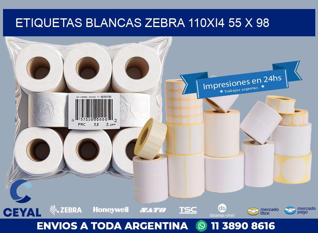 ETIQUETAS BLANCAS ZEBRA 110Xi4 55 x 98