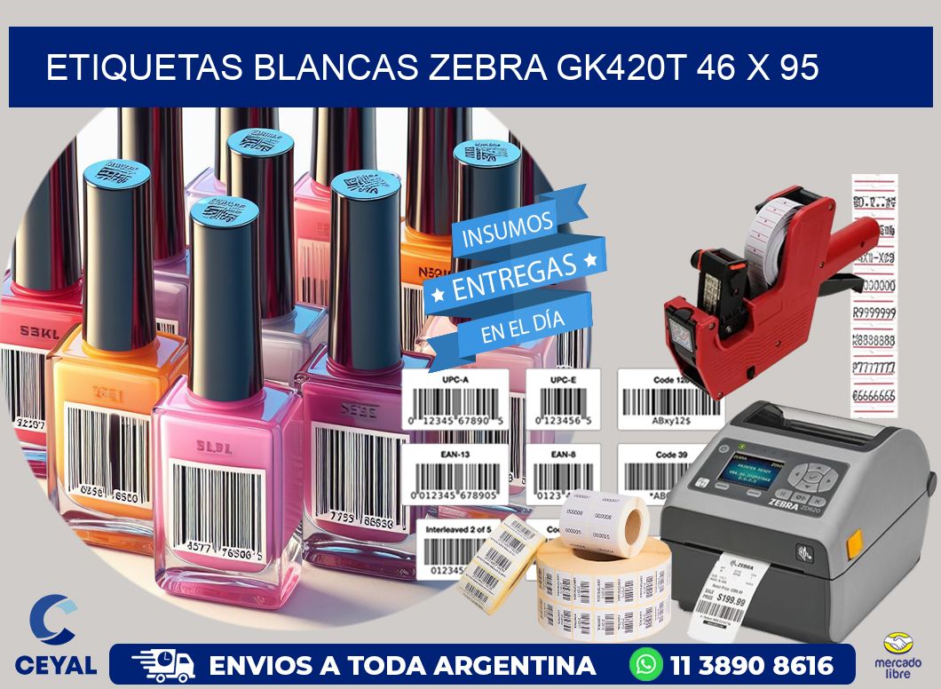 ETIQUETAS BLANCAS ZEBRA GK420T 46 x 95