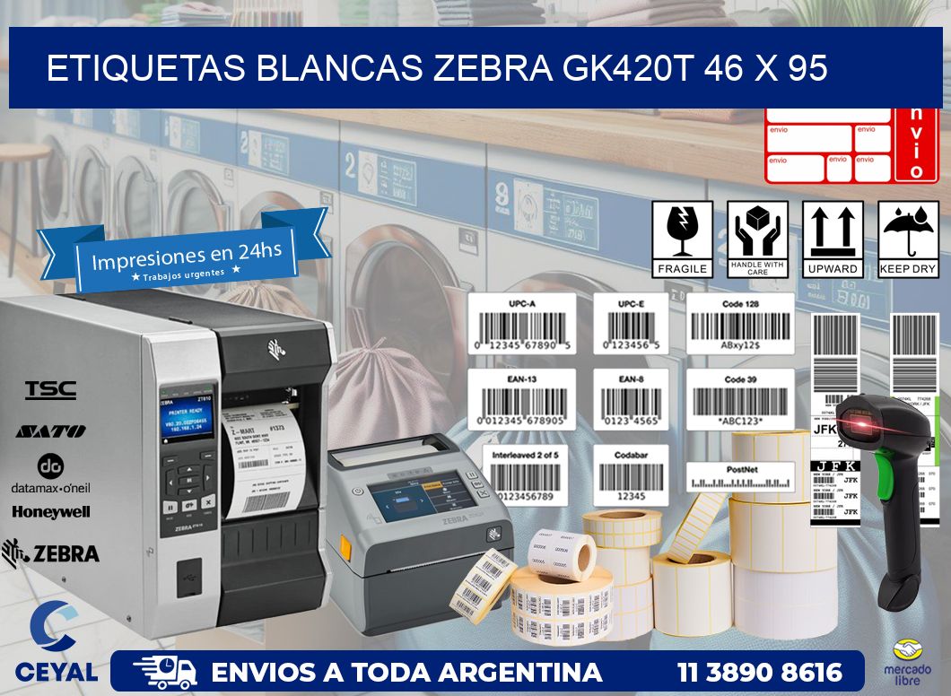 ETIQUETAS BLANCAS ZEBRA GK420T 46 x 95