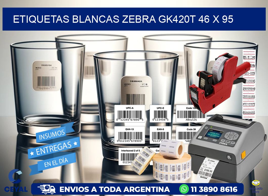 ETIQUETAS BLANCAS ZEBRA GK420T 46 x 95