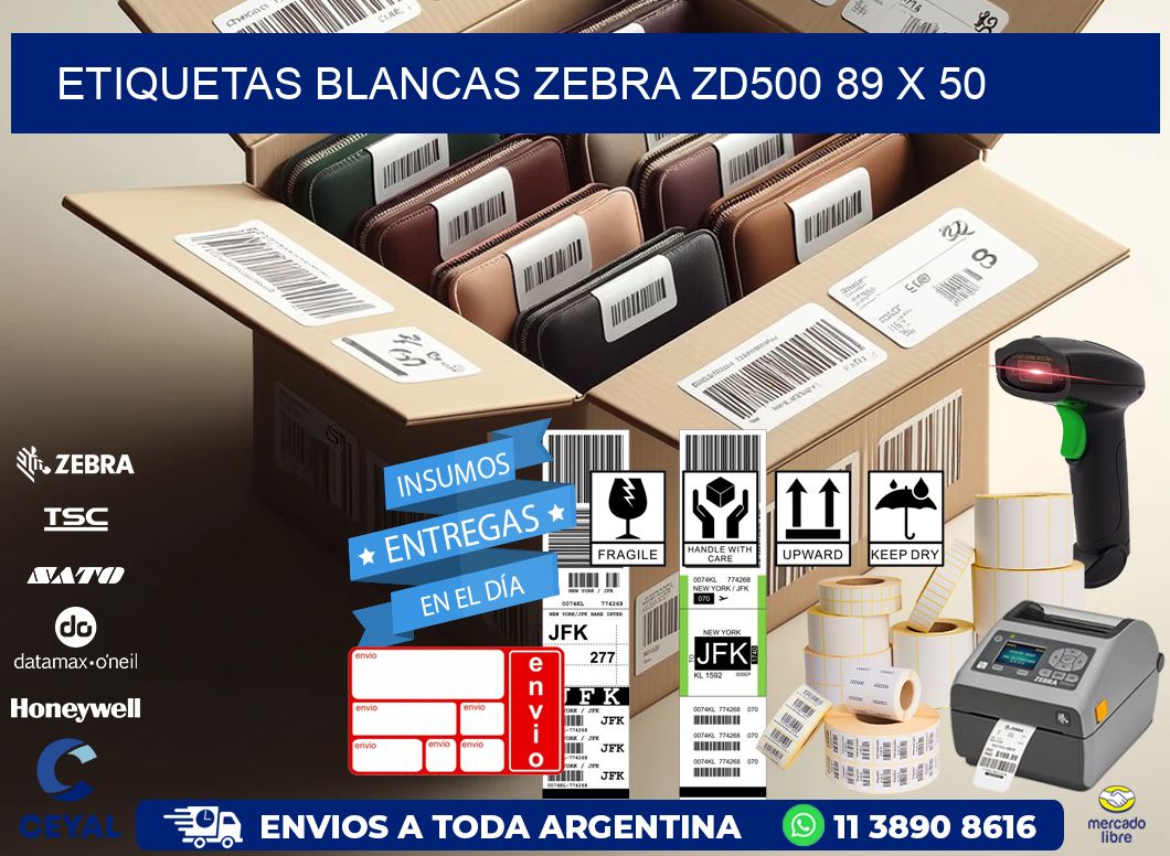 ETIQUETAS BLANCAS ZEBRA ZD500 89 x 50