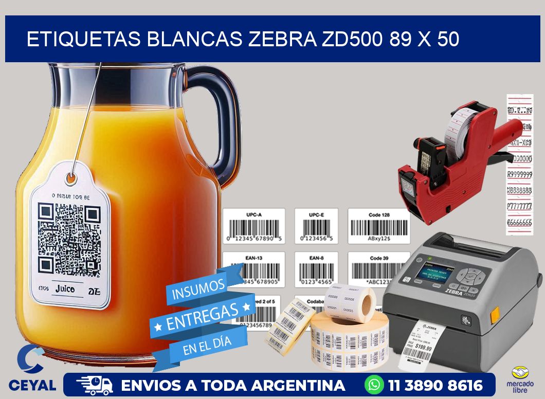 ETIQUETAS BLANCAS ZEBRA ZD500 89 x 50