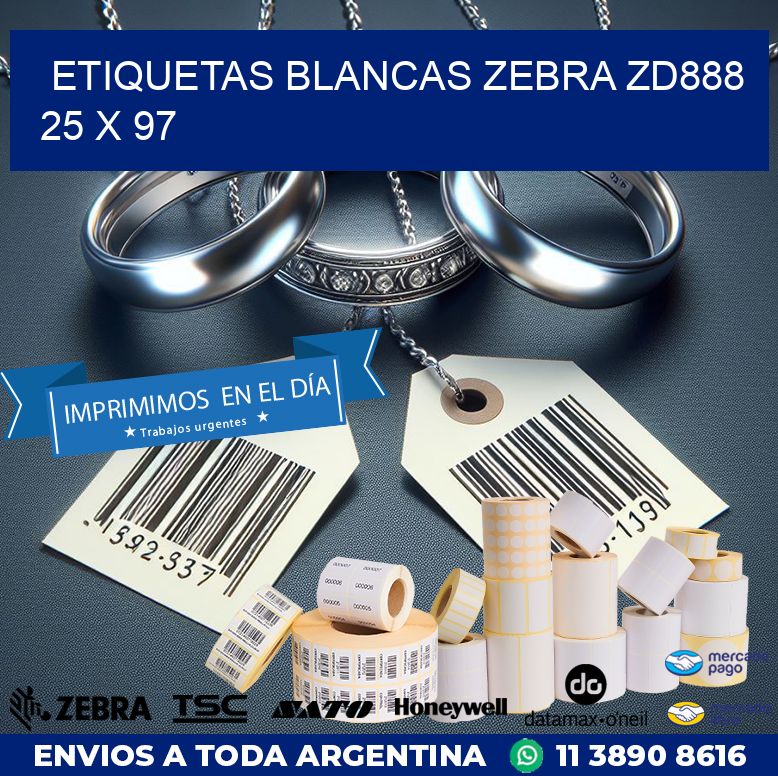 ETIQUETAS BLANCAS ZEBRA ZD888 25 x 97