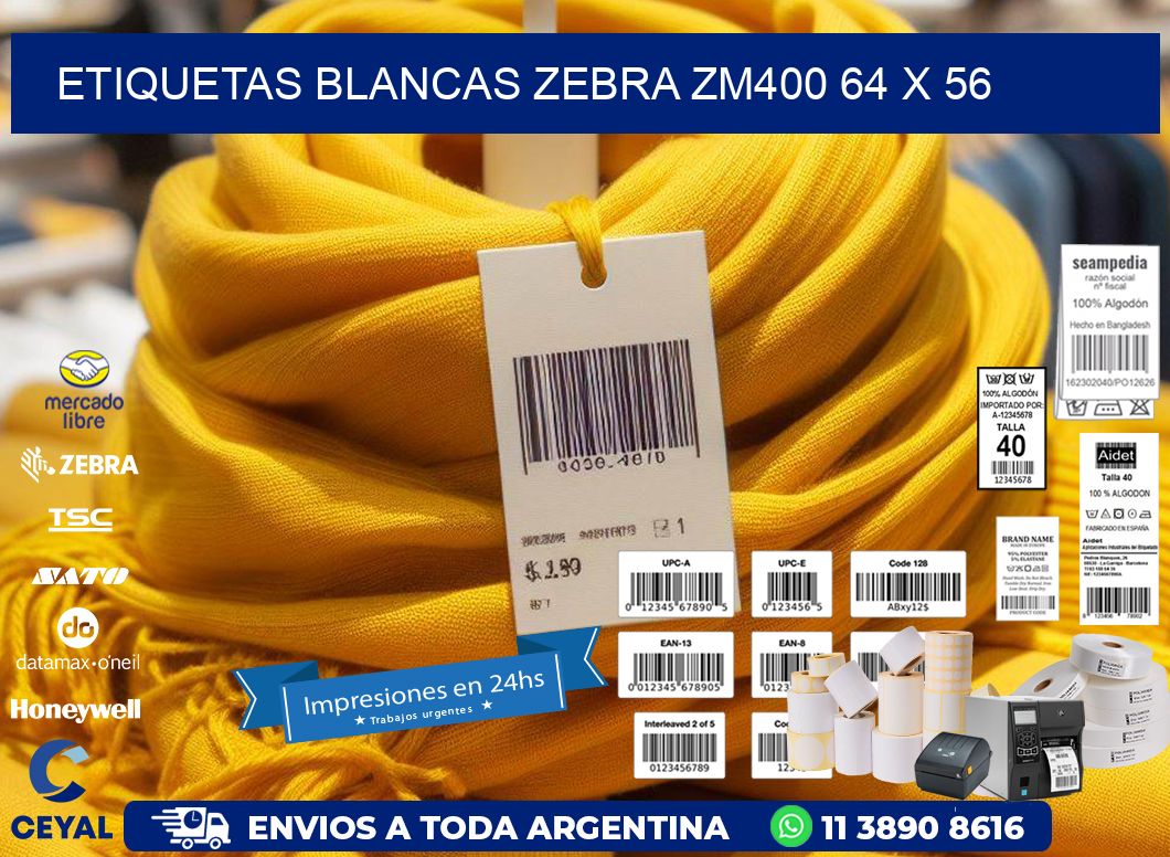 ETIQUETAS BLANCAS ZEBRA ZM400 64 x 56