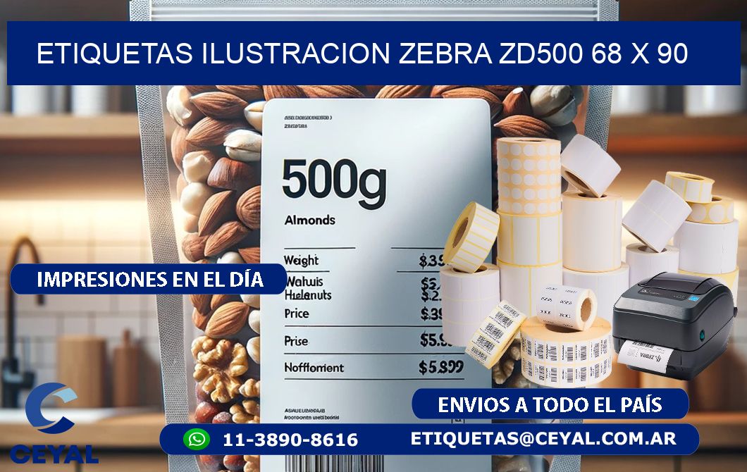 ETIQUETAS ILUSTRACION ZEBRA ZD500 68 x 90