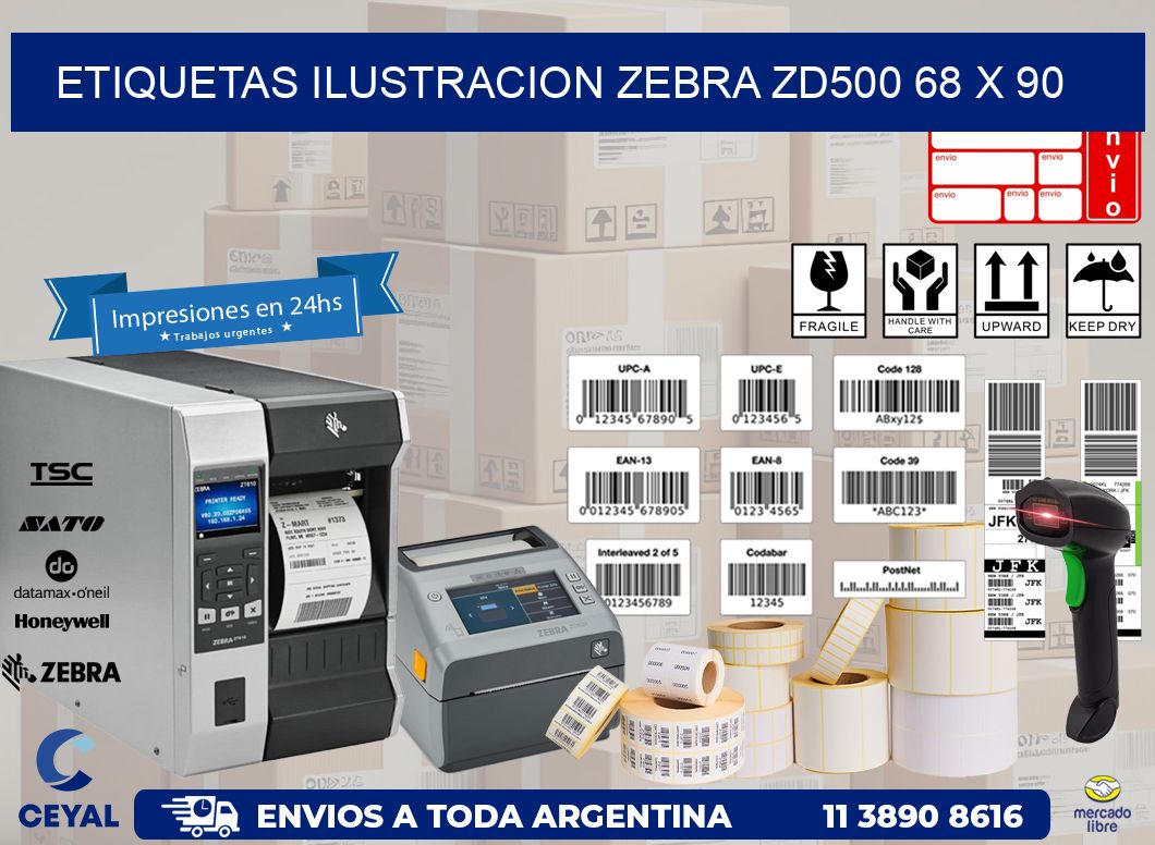 ETIQUETAS ILUSTRACION ZEBRA ZD500 68 x 90